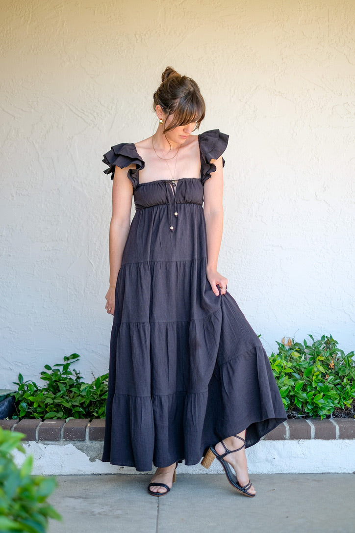 BaliElf Black Linen Maxi Dress - Small