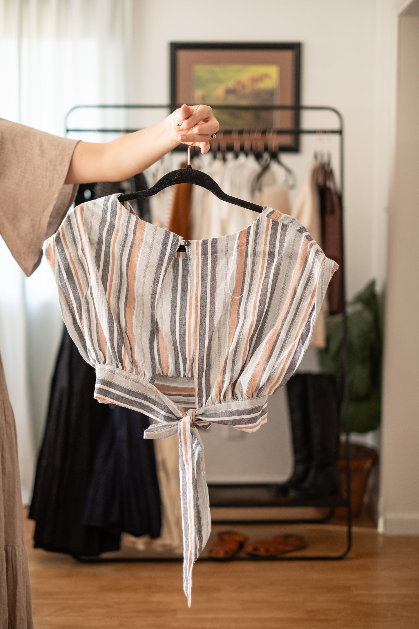 Cropped Open Back Striped Top