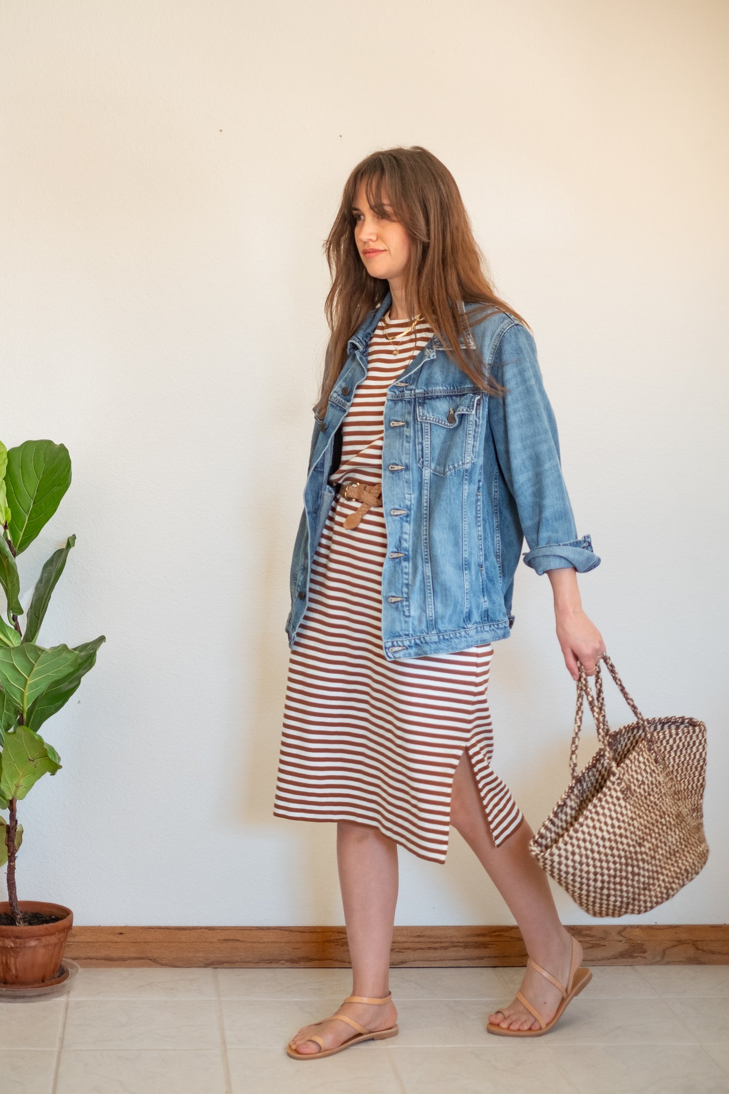 Able Maria Striped Boxy Tee Dress - Small