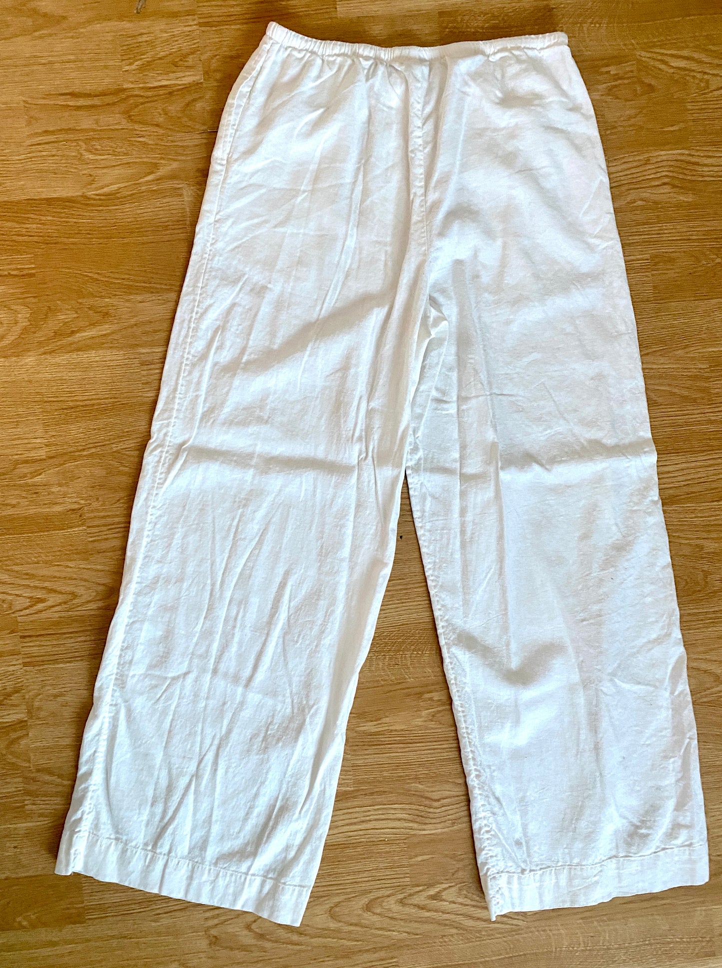 Linen Blend White Drawstring Pants