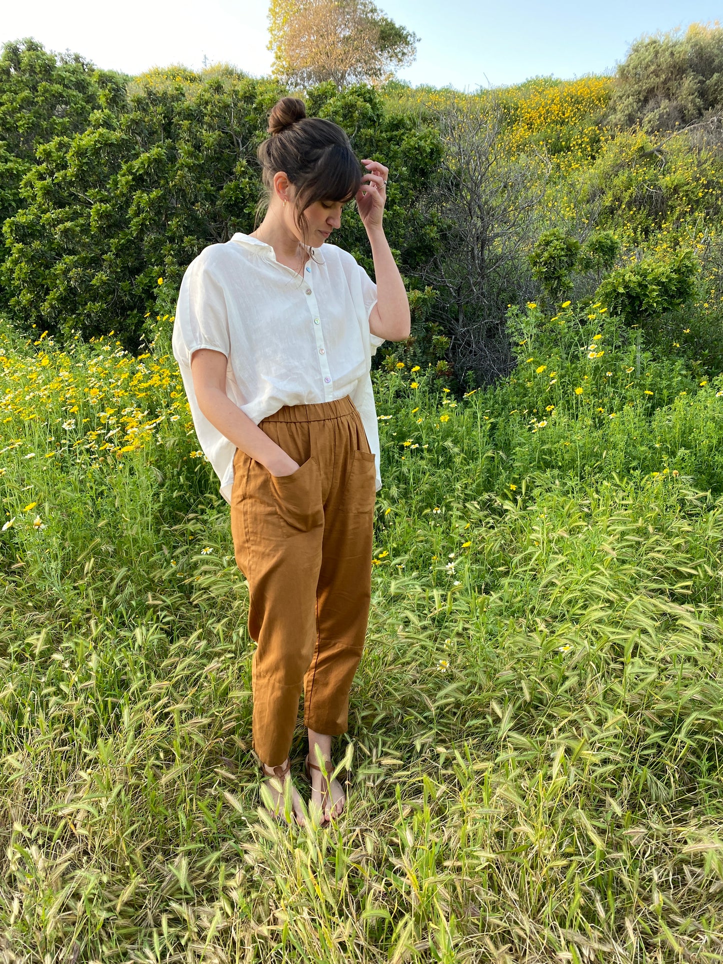 Linen Drop Shoulder Blouse - Medium