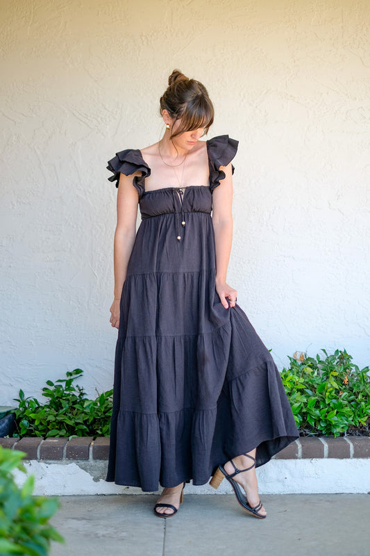 BaliElf Black Linen Maxi Dress - Small
