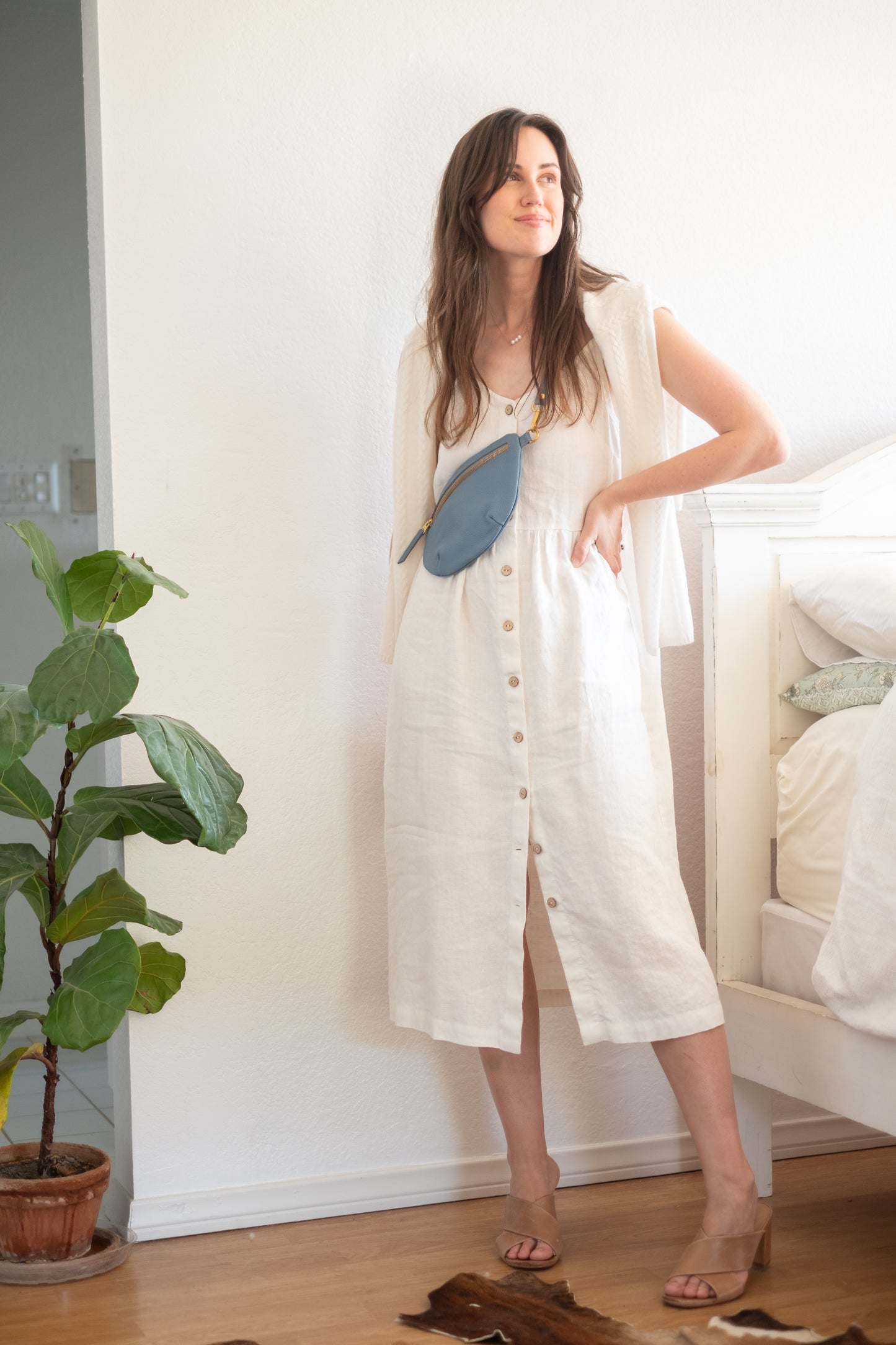 not Perfect Linen Button Front Midi Dress - S/M