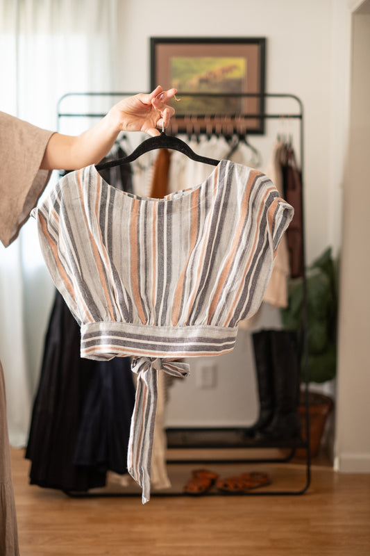 Cropped Open Back Striped Top
