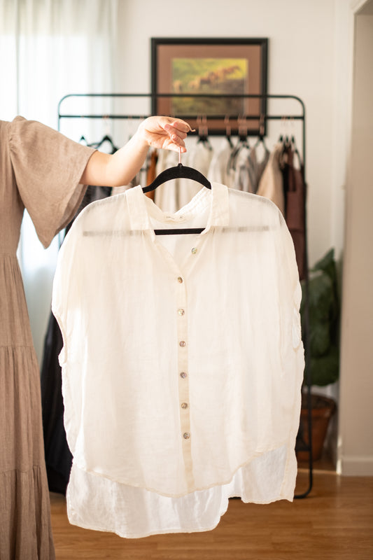 Linen Drop Shoulder Blouse - Medium