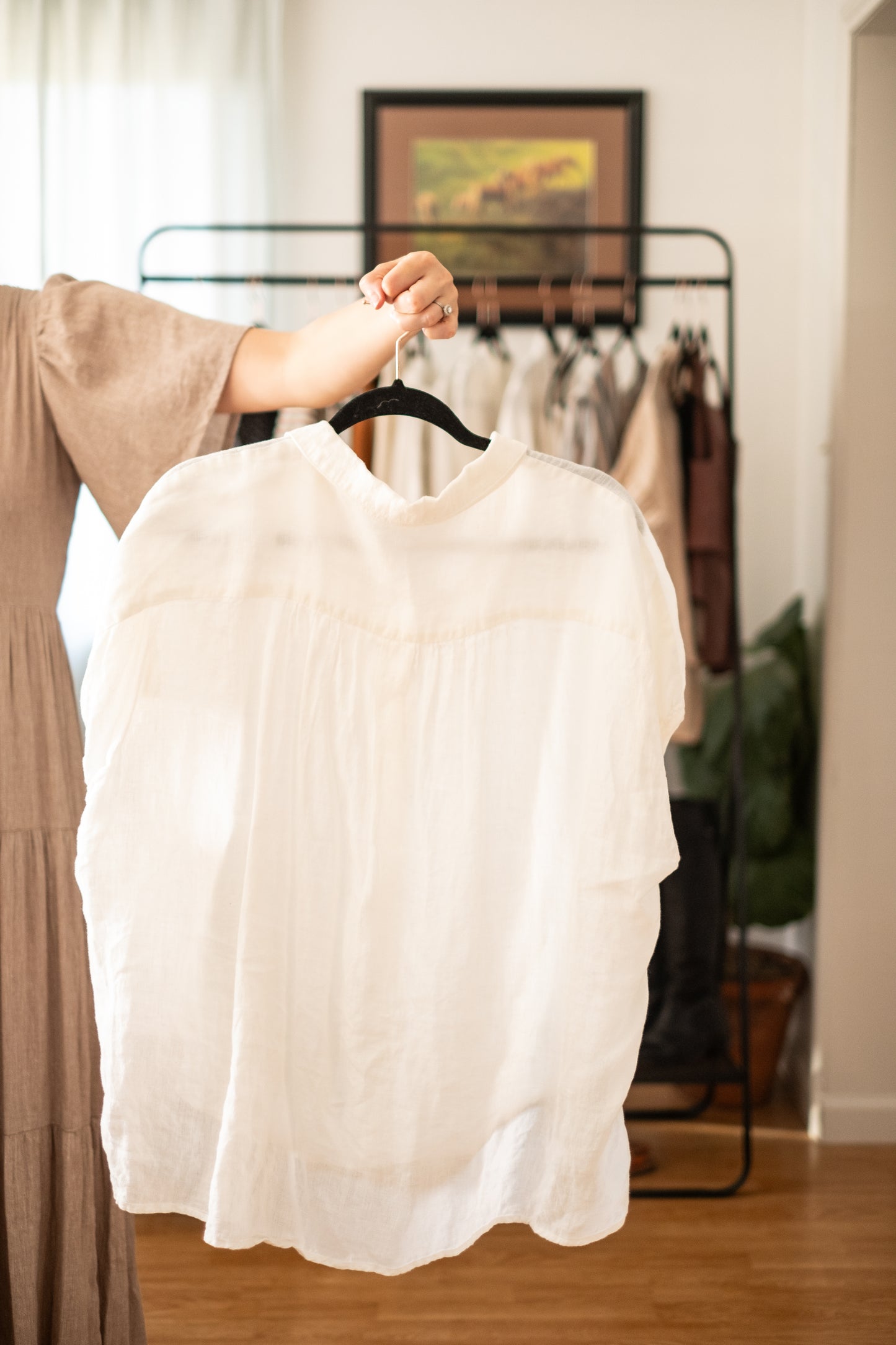 Linen Drop Shoulder Blouse - Medium