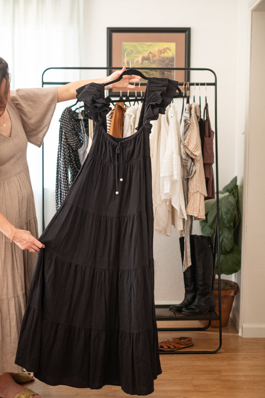 BaliElf Black Linen Maxi Dress - Small