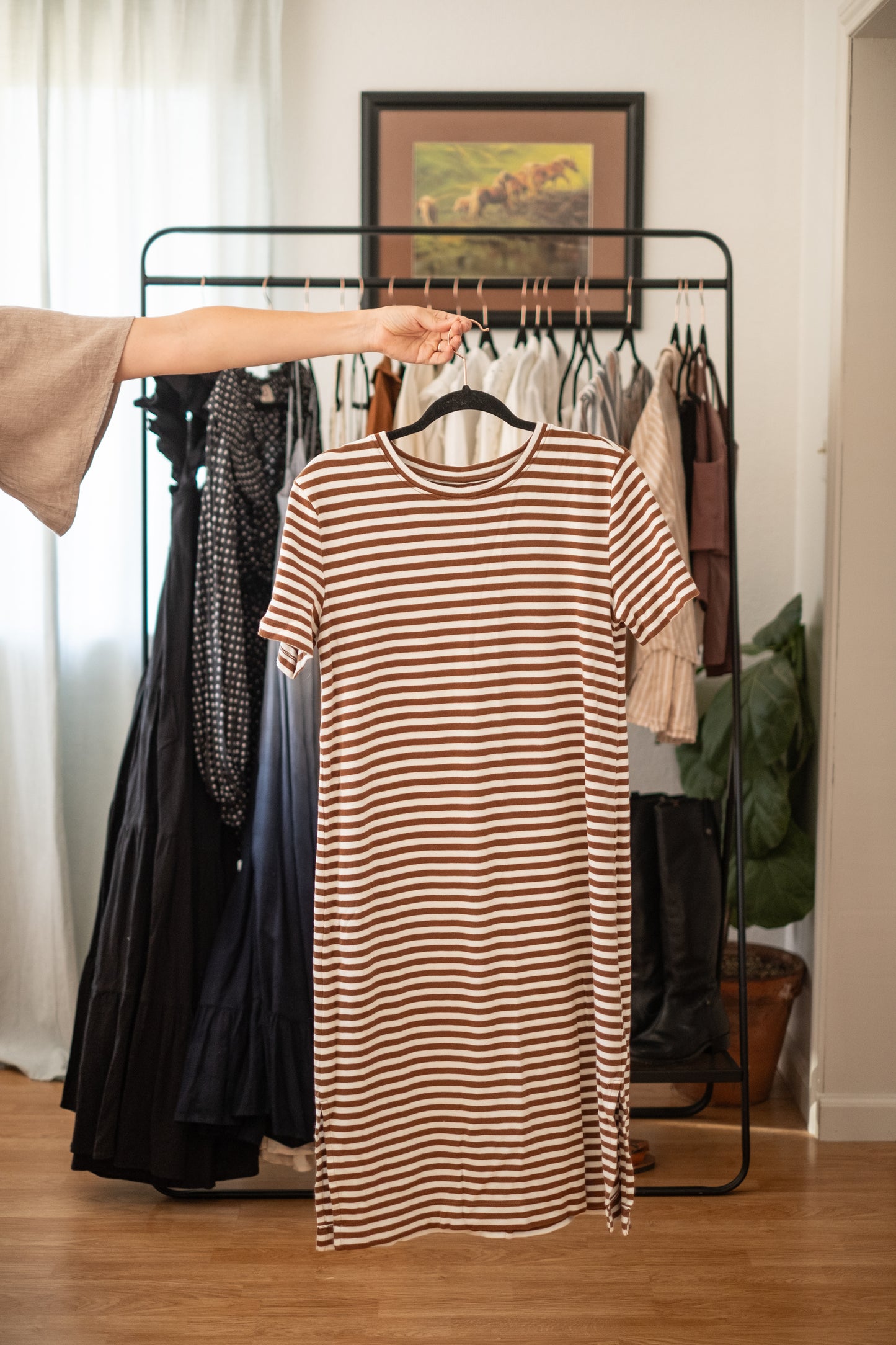 Able Maria Striped Boxy Tee Dress - Small