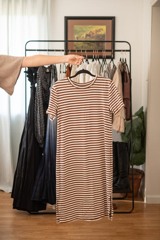 Able Maria Striped Boxy Tee Dress - Small