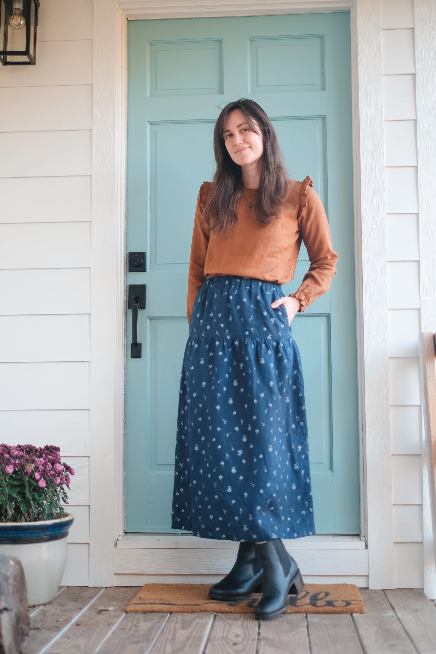 not Perfect Linen Chestnut Linen Ruffle Shoulder Blouse - Size S/M