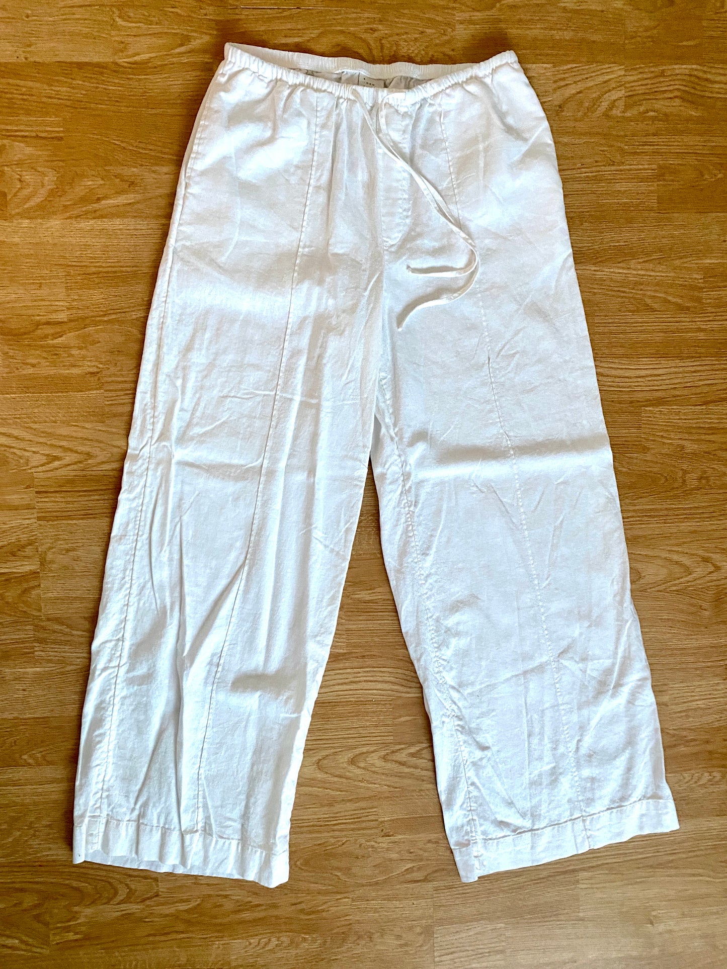 Linen Blend White Drawstring Pants