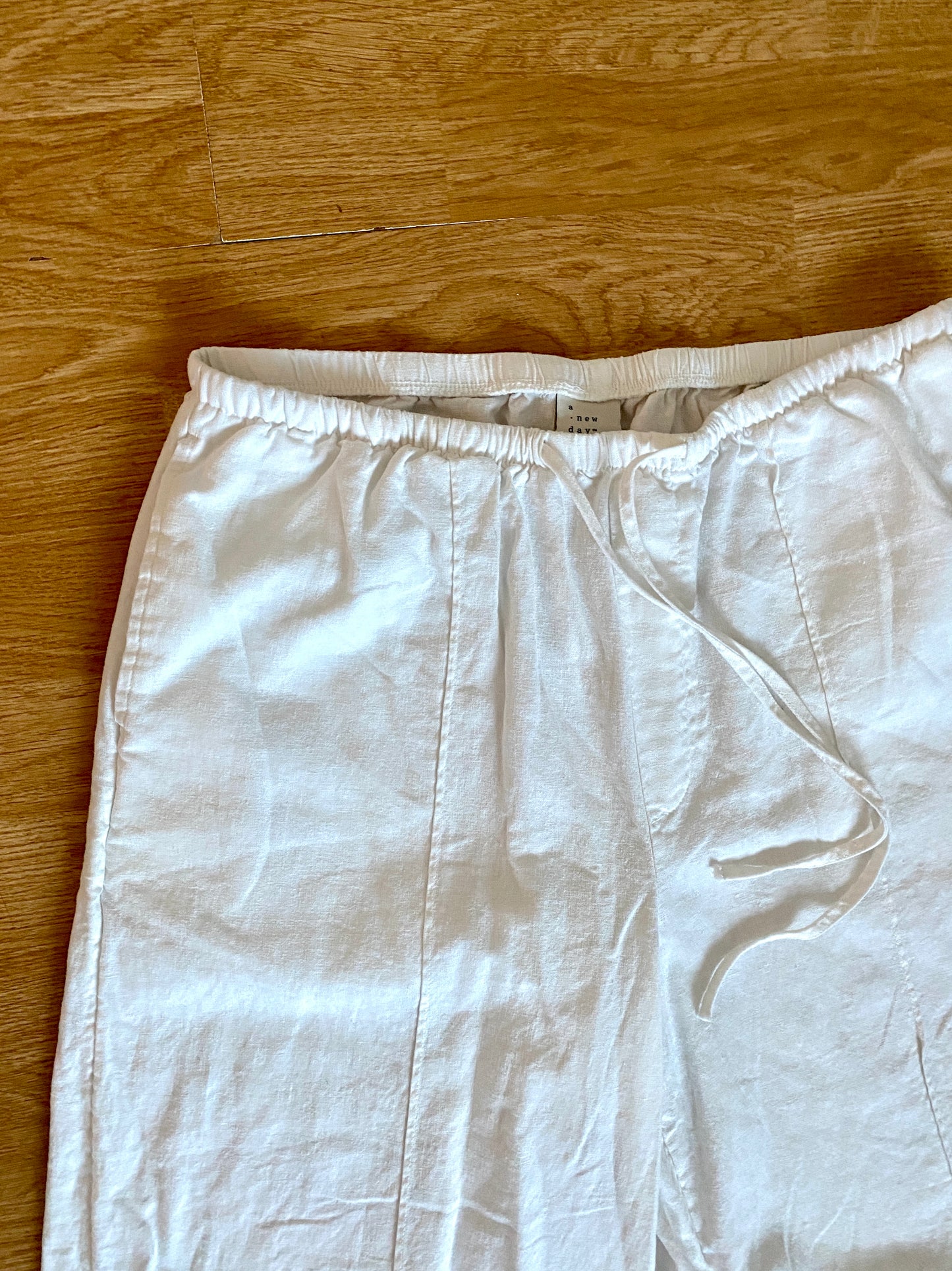 Linen Blend White Drawstring Pants