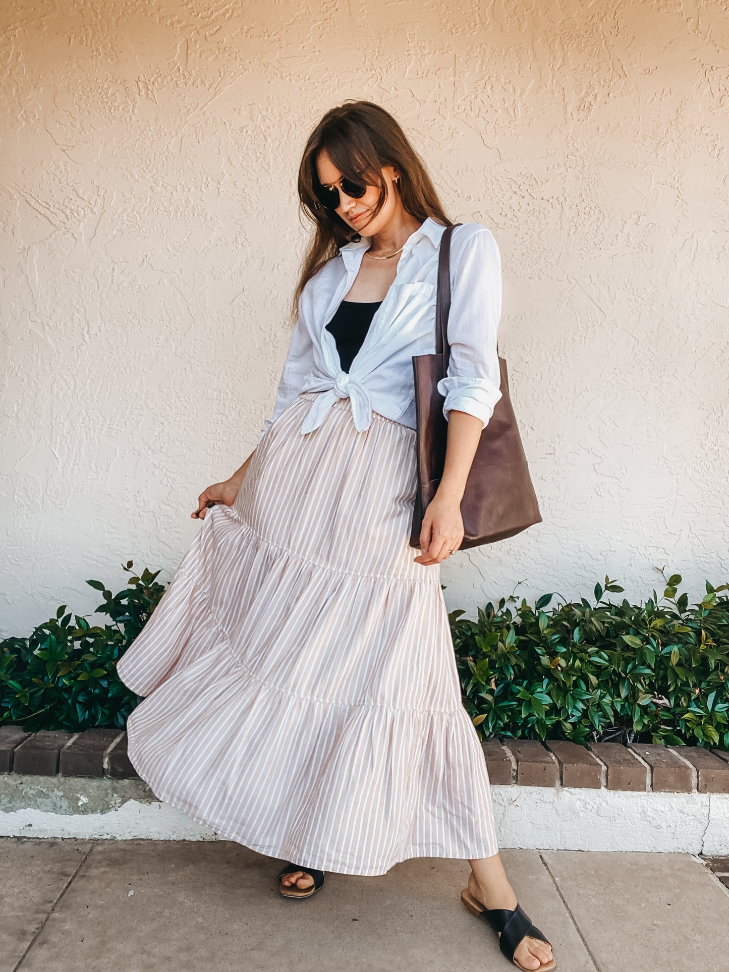 Pact Striped Maxi Skirt & Pop-Over Top Set -Small