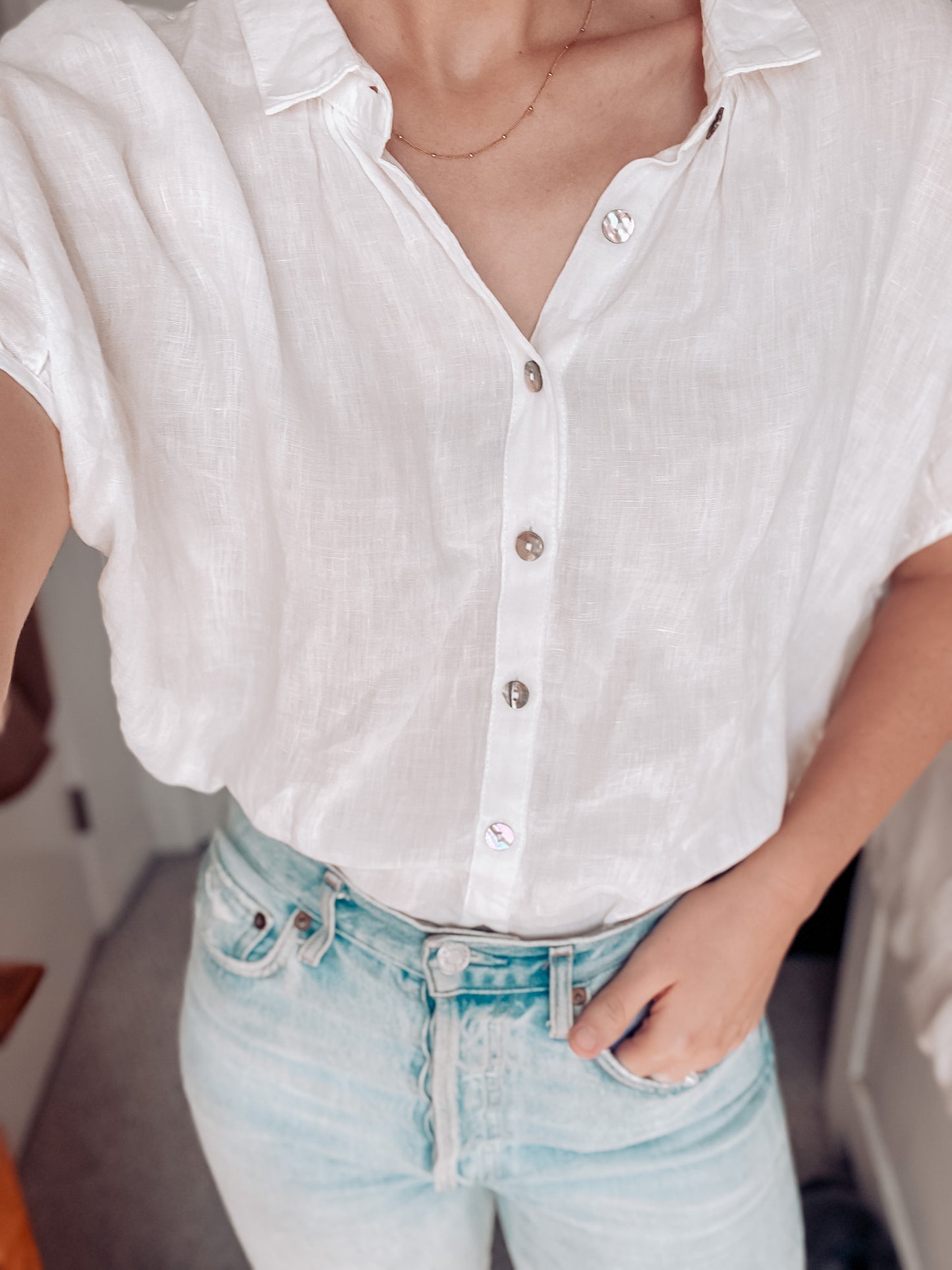 Linen Drop Shoulder Blouse - Medium